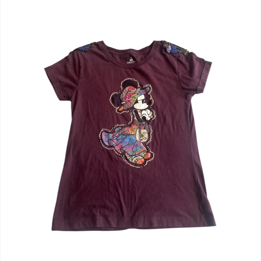 Disney Parks Women's Medium Burgundy Short Sleeve Shirt Boho Minnie Mouse Top